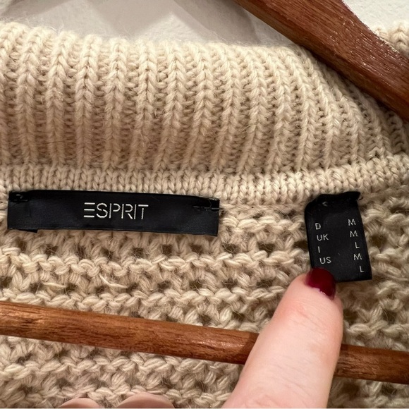 Esprit Womens Crochet Open Knit Wool Alpaca Blend Top M Cream Boho Made In Italy - Picture 5 of 10